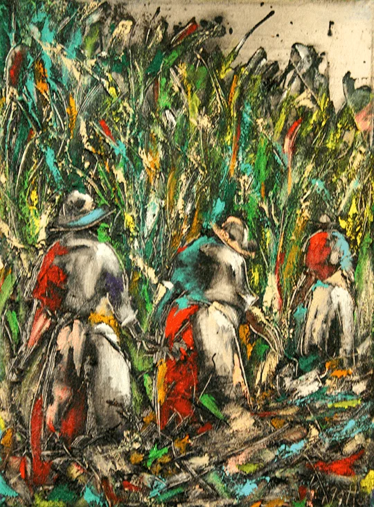 Cane Cutters by Rupert Piggott - Acrylic on canvas painting of field workers
