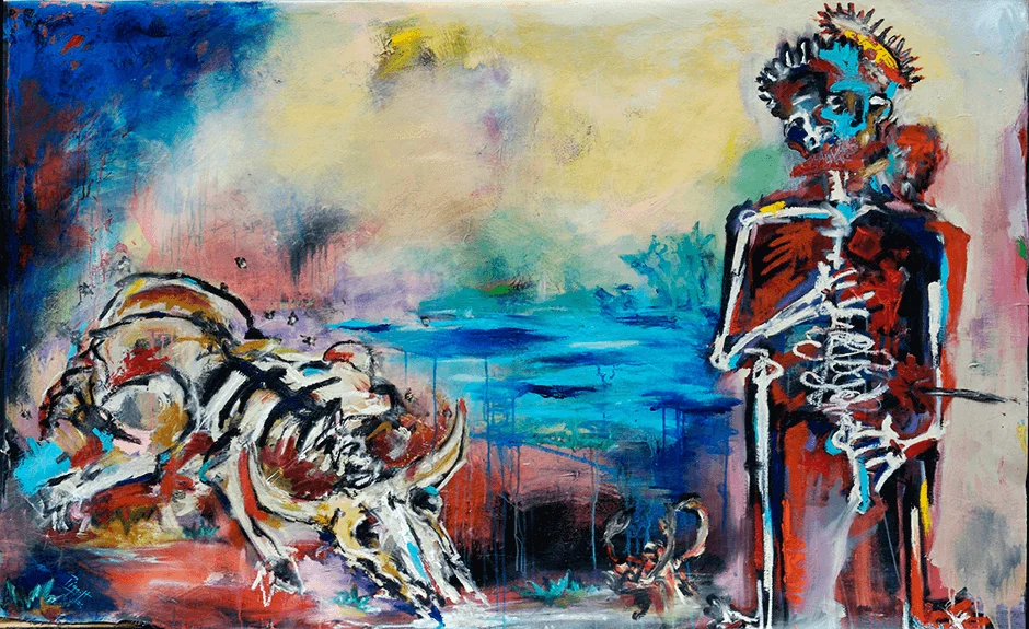 At the Oasis by Rupert Piggott - Acrylic and oil sticks on canvas