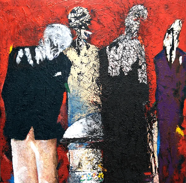 Four Flowers for Lolita by Rupert Piggott - Acrylic and mixed media on canvas